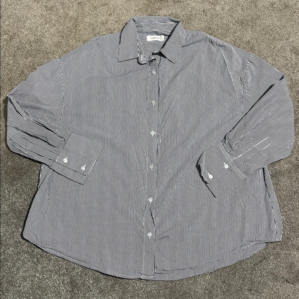 Glassons Oversized Striped Button Up 100% Cotton Shirt Blue White size 10